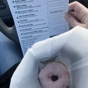 Cherry glazed donut and Butler County Donut Trail Passport