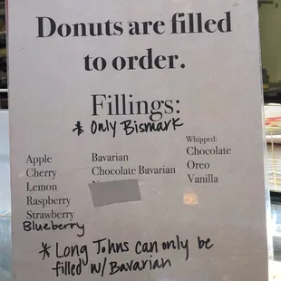 Fresh filled donut options