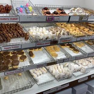 a variety of donuts on display