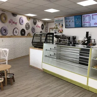 the inside of a donut shop