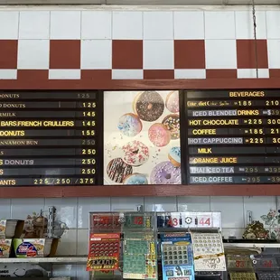 Donuts and beverages menu