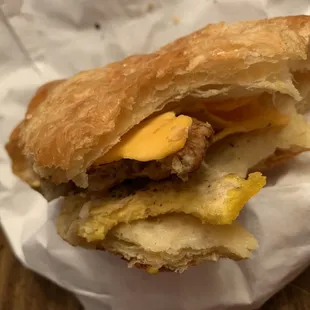 Sausage, egg, and cheese croissant