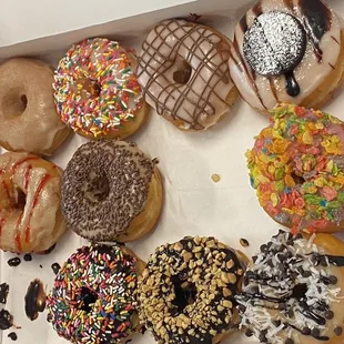 a variety of donuts in a box