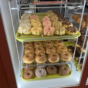 a display of various donuts