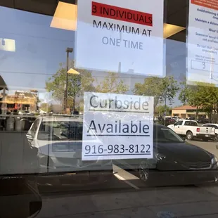 a sign in the window