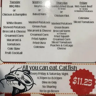 Daily Specials and AYCE Catfish Specials(Fri &amp; Sat)