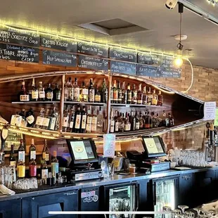 a bar with lots of liquor