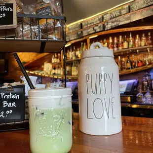 Treats for pups and an iced matcha latte =]