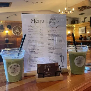 Matcha latte and coffee menu.  But they make so much more!