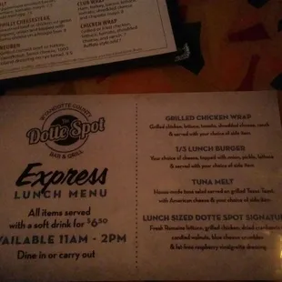 Express lunch menu