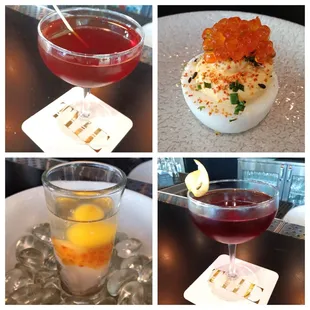 Smoked Manhattan, Deviled Egg, Oyster Shot, Jane Bond