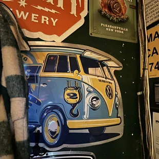 an old vw bus and other signs