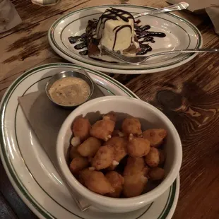 Fried Cheese Curds, Bread Pudding