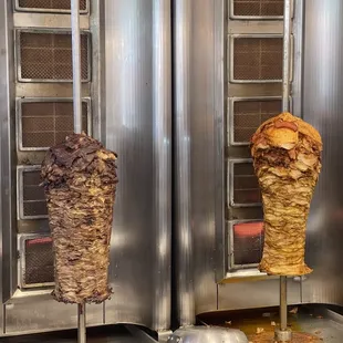 a kebab being cooked in a commercial kitchen