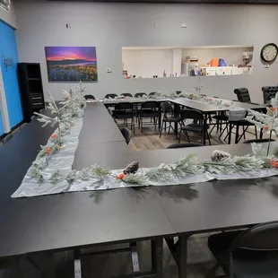 a long table set up for a banquet
