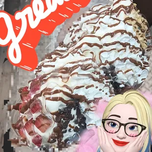 This is an amazing banana split. Nutella and strawberries. Don't forget the chocolate chips...