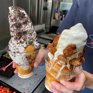 Pecan and caramel sauce, Oreo and marshmallow