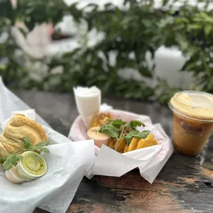 Tostones and chicken Empanadas