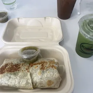 veggie Breakfast Burrito and Matcha Green Tea