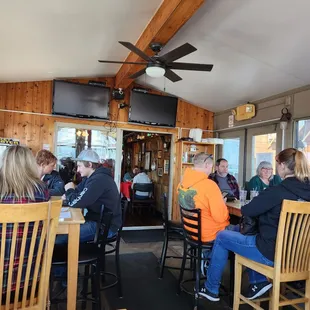One of the back rooms overlooking patio area and parking lot.