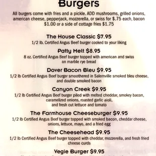 Burgers $1 off on Mondays.