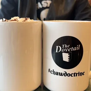 two coffee mugs on a table