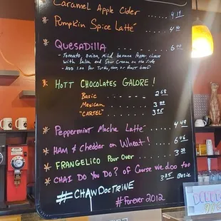 a menu on a blackboard