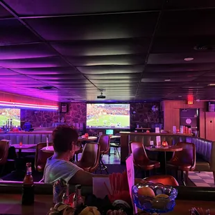 Gloria our Saturday regular enjoying the biggest and best screen in the Near Southside!