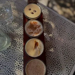 Espresso martini flight   Original, banana bread , orange chocolate, peanut butter
