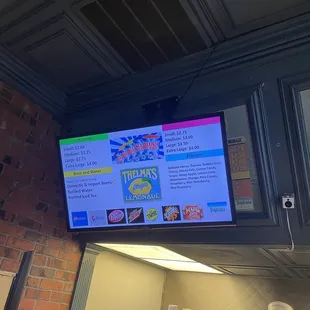 a menu displayed on the wall