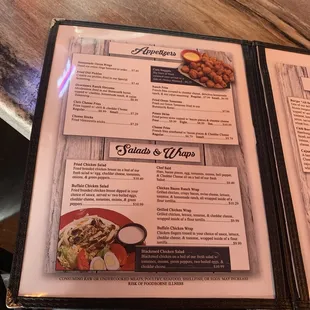 the menu for the restaurant