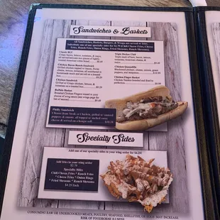the menu for the restaurant