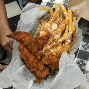 Buffalo chicken basket with Cajun ranch fries