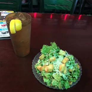 Ceaser salad and water