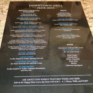Drink menu