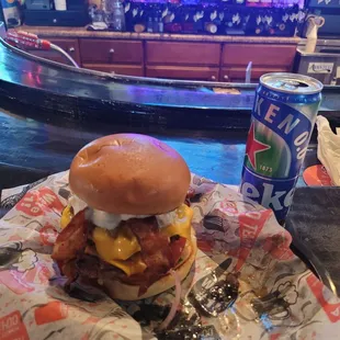 The Draft Burger is an amazing double patty with bacon.