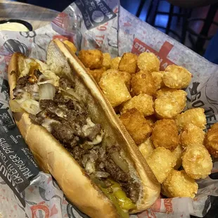 Philly cheese steak. Good but the bun was as thin as a hotdog bun so you don't get a ton.