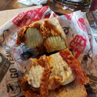 Inside the burger to show the peanut butter