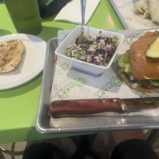Dragon Slayer Burger with side of grilled chicken