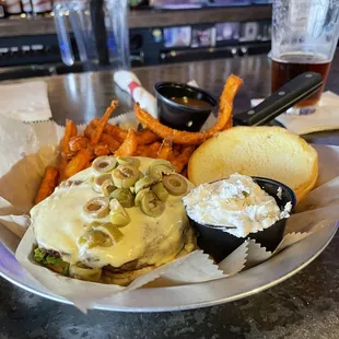 a plate of food at a bar