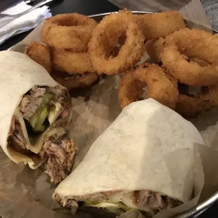 The Cubano Wrap. Probably the best thing we tasted today! :) the Onion Rings were not worth the upgrade.