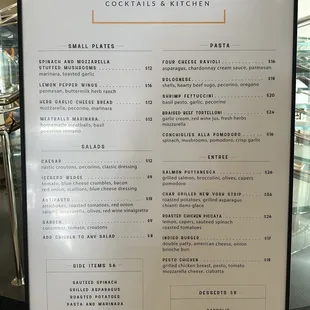 Dinner menu