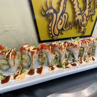 a long roll of sushi