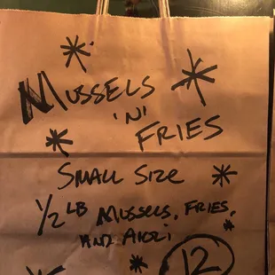 Offering smaller bowl of BVR mussels on 9/5/18.  Menu is completely changed every Wednesday.