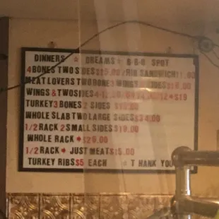 Dinner menu
