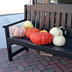 Autumn pumpkin display outside the restaurant.