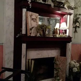 Fire place in one of the party rooms.