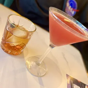 Pomegranate lemon martini and old fashioned
