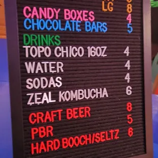 Concessions menu