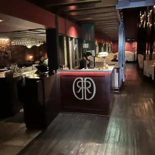 hostess booth and view of dining and bar